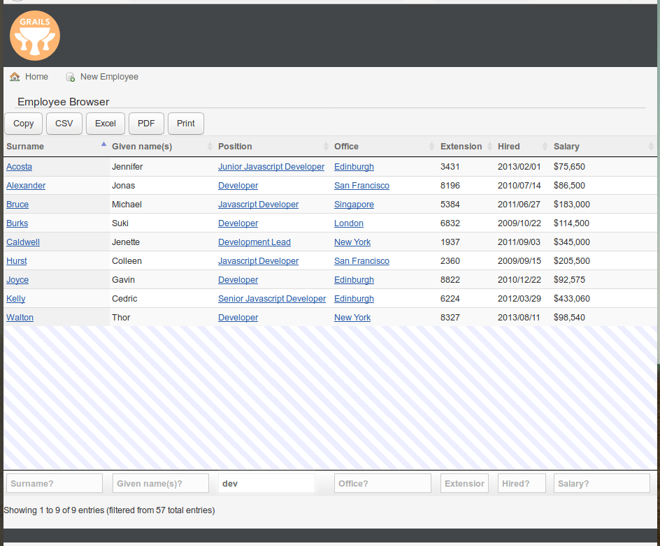 在 Grails 中使用 jQuery 和 DataTables