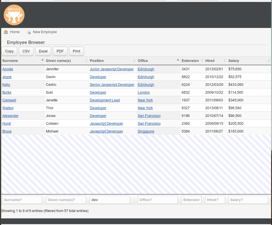 在 Grails 中使用 jQuery 和 DataTables