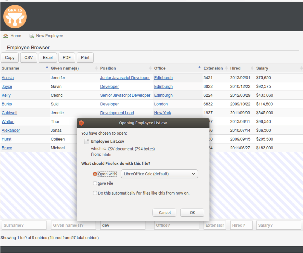 在 Grails 中使用 jQuery 和 DataTables