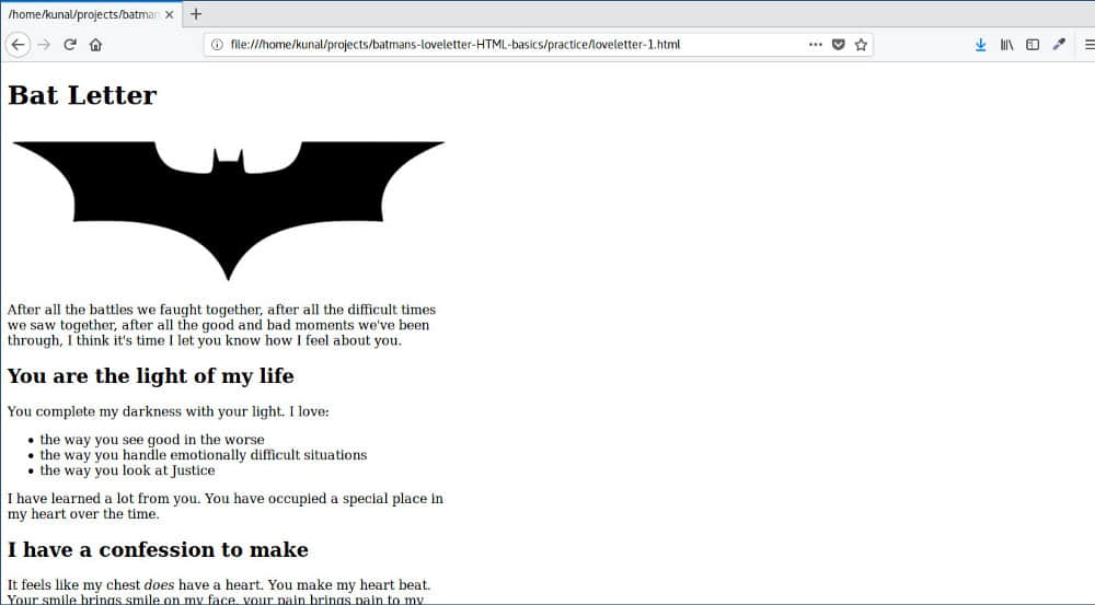 编写你的第一行 HTML 代码，来帮助蝙蝠侠写一封情书