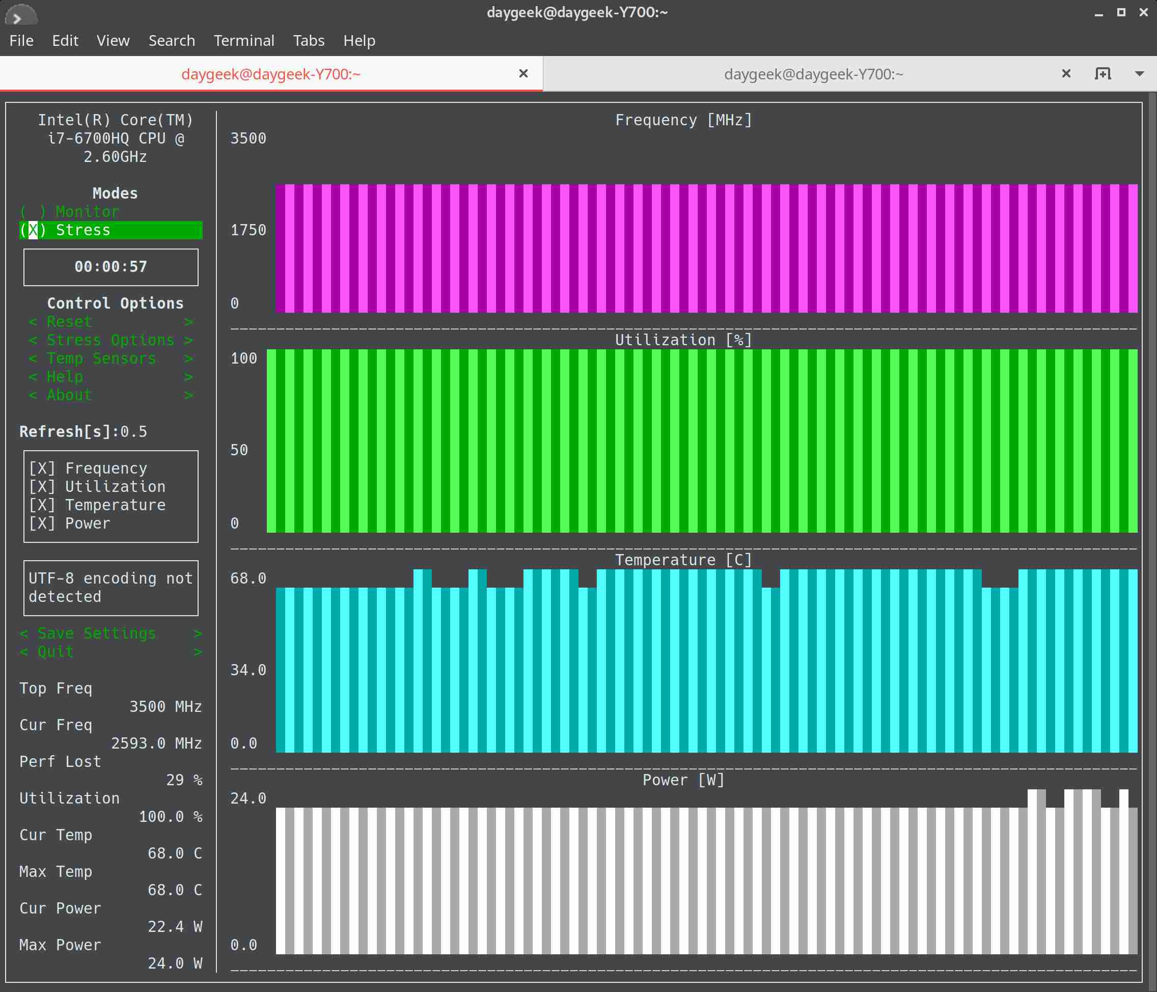 s-tui：在 Linux 中监控 CPU 温度、频率、功率和使用率的终端工具