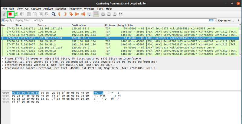 Stop packet capture in Wireshark