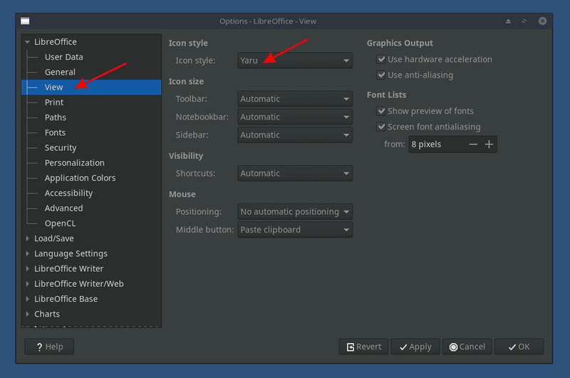 如何在 LibreOffice 中完全启用深色模式