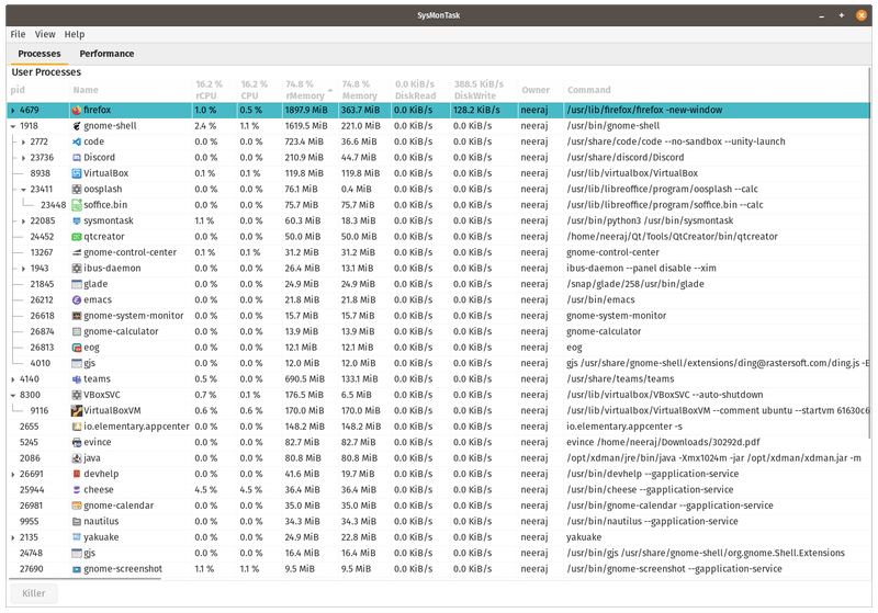 SysMonTask：一个类似于 Windows 任务管理器的 Linux 系统监控器