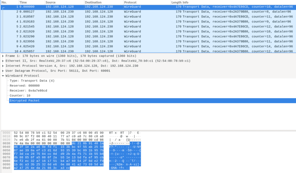 捕获依赖 WireGuard 协议的节点间 UDP 流量