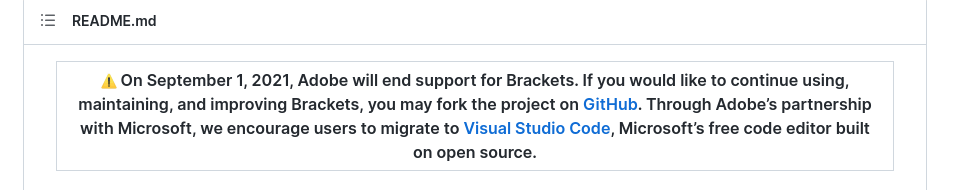 Adobe 终止支持 Brackets，并建议使用 VS Code 替代