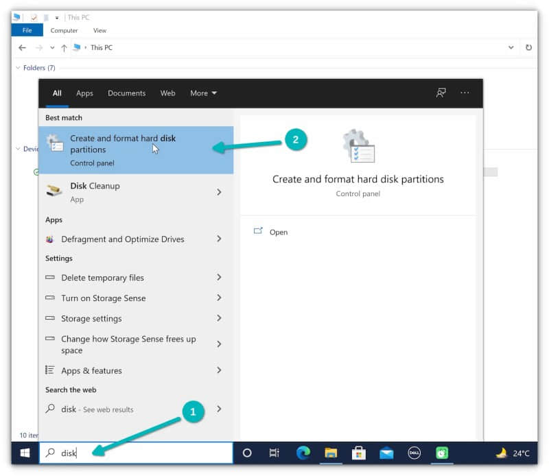 Start disk management tool