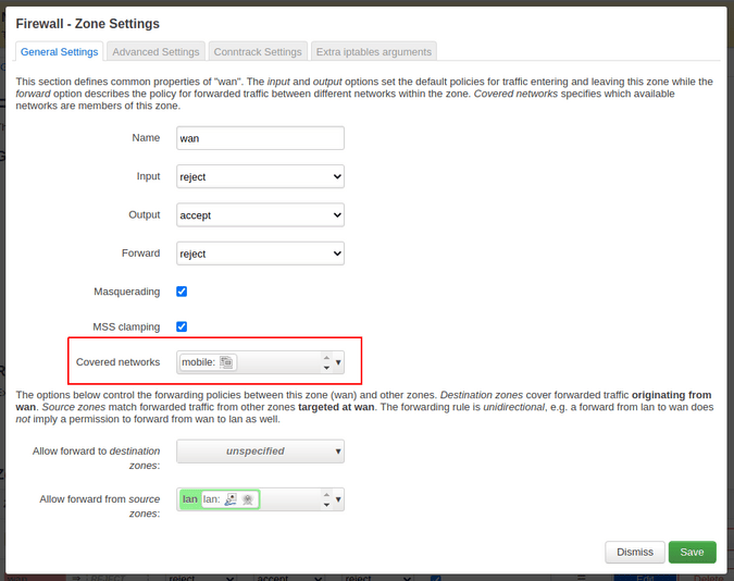 Firewall zone settings