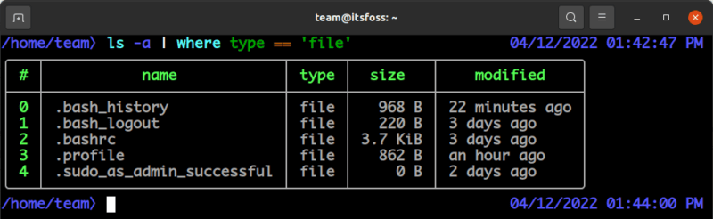 Listing only files with Nushell