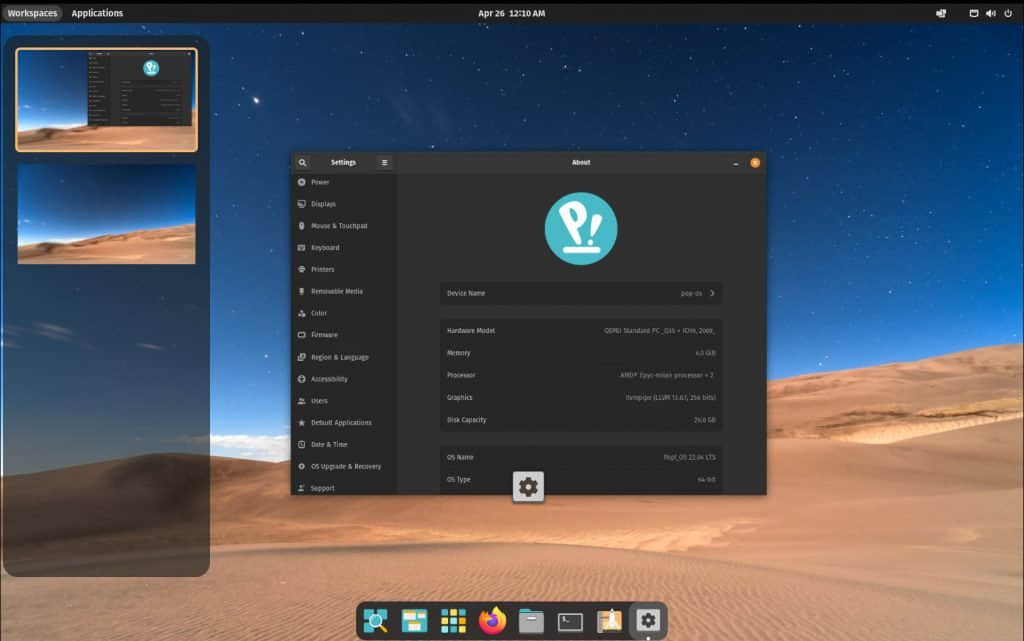 Pop OS 22.04 LTS 桌面
