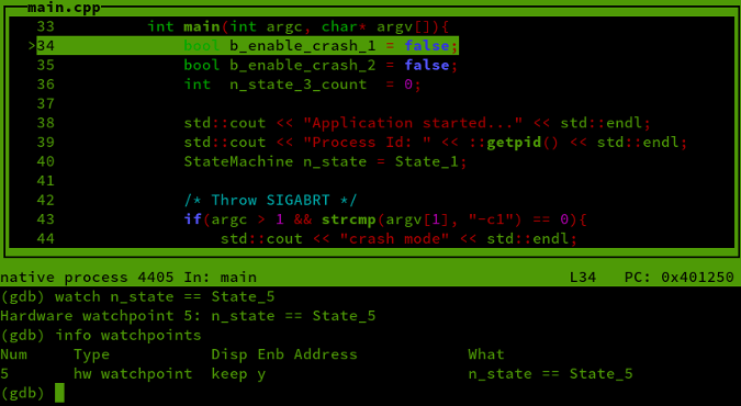 gdb output info watchpoints