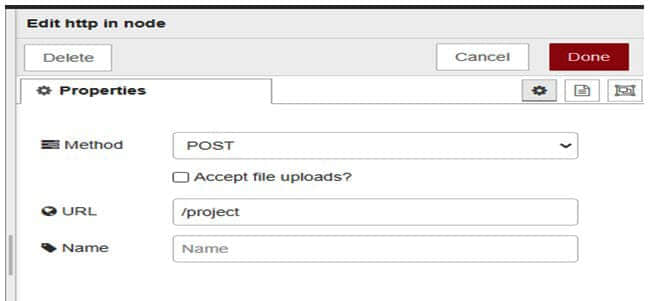 Figure 10: Http in node property configurations