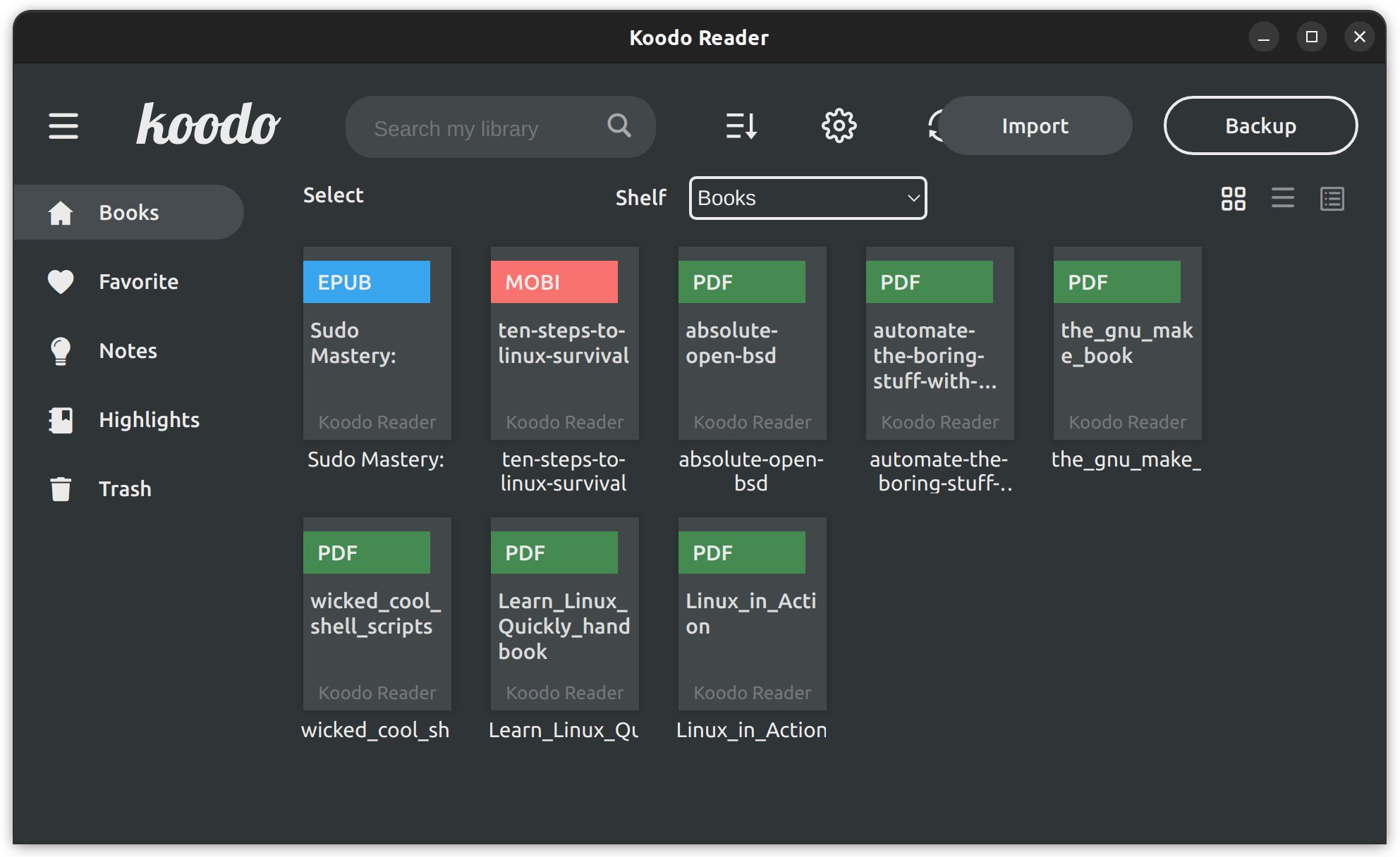 Koodo ebook reader dark mode interface