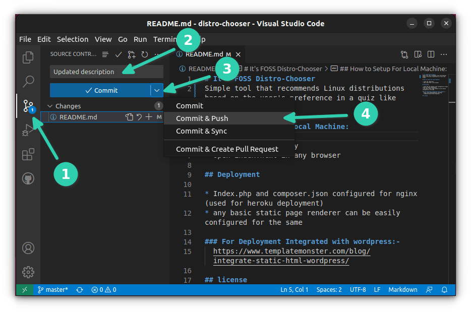 Push your changes to GitHub from VS Code