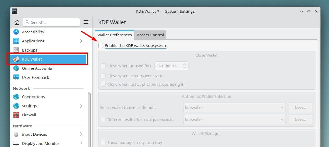 如何关闭 KDE 钱包？