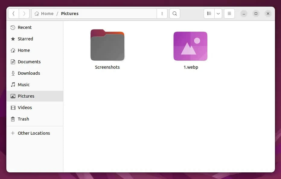 GNOME Files (Nautilus) with WebP file - before