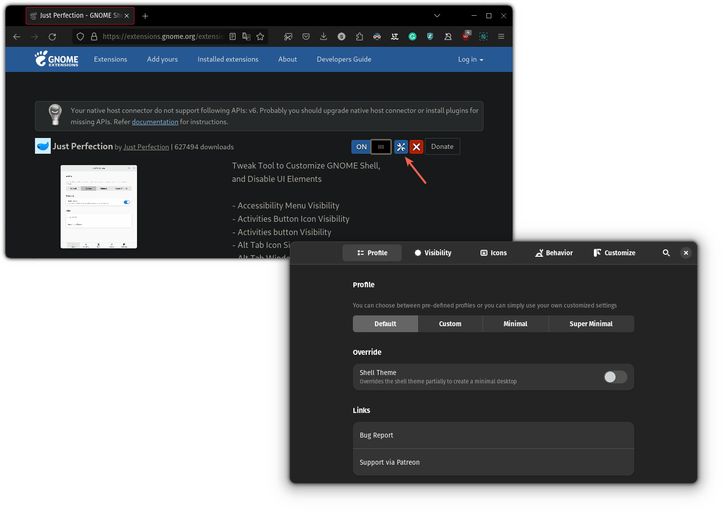 使用 Just Perfection 扩展定制 GNOME